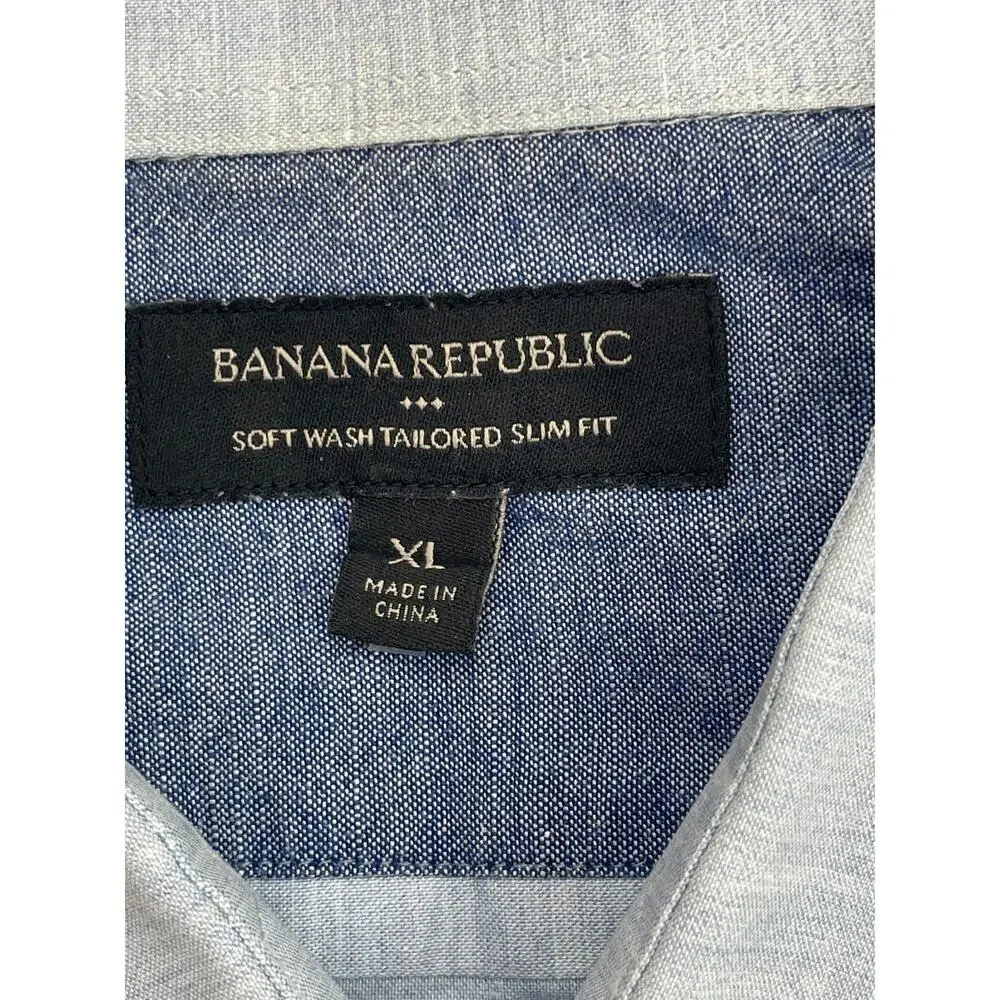 Banana‎ Republic Shirt Mens XL Blue Cotton Soft Wash Tailored Slim Fit Button Up
